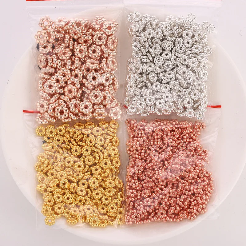 200/500/1000 sztuk 4mm kwiat koralik dystansowy pozłacane CCB płatek śniegu luźne koraliki dystansowe do tworzenia biżuterii DIY akcesoria do bransoletek