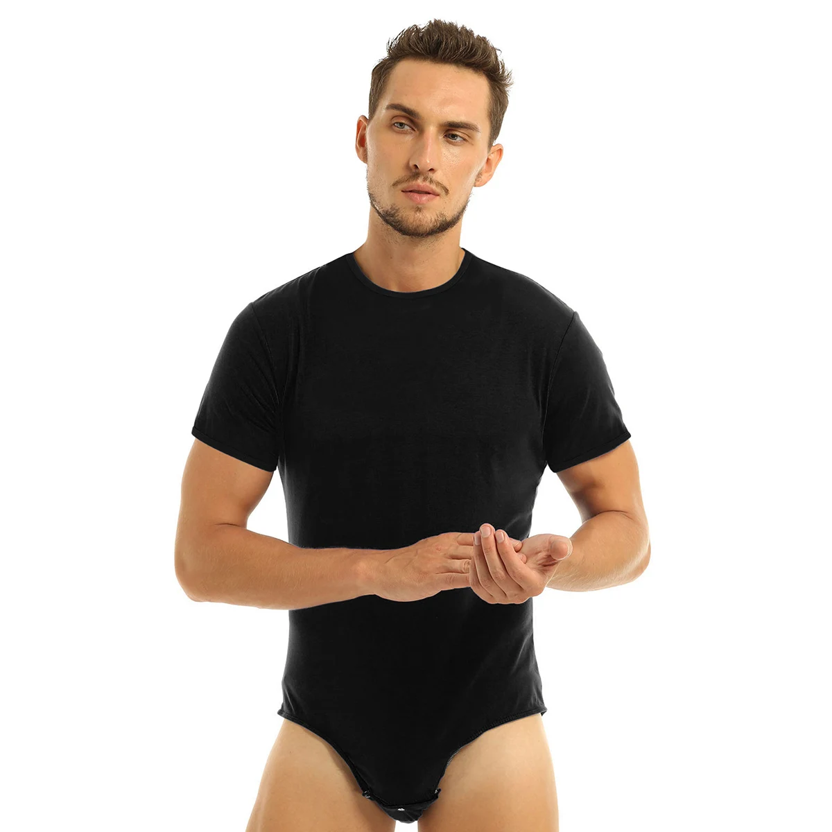 Männer Erwachsene Presse Schritt Schritt T-Shirt Bodysuit sexy Dessous ein Stück Rundhals ausschnitt Kurzarm Stram pler Pyjama Unterwäsche Herren bekleidung