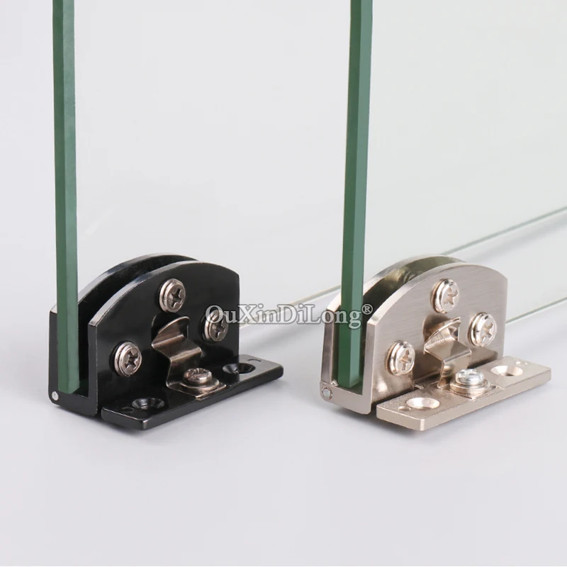 Brand New 2PCS Zinc Alloy Glass Clamps Shopping Mall Jewelry Showcase Display Wine Cabinet Door Hinges Glass Bracket No Drilling