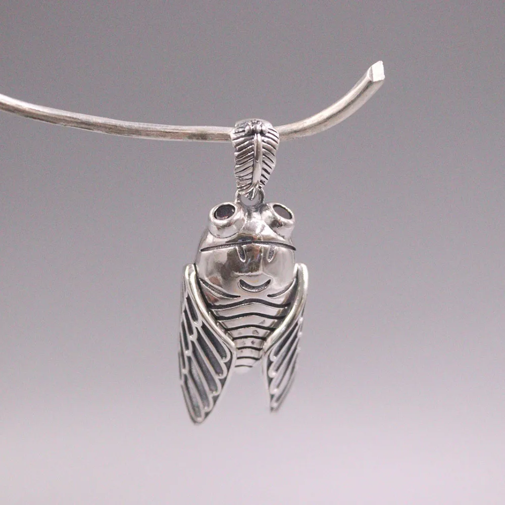 

Fine Pure Sterling Silver S999 Pendant Women Cicada Figure Pendant 40*17mm 10-11g