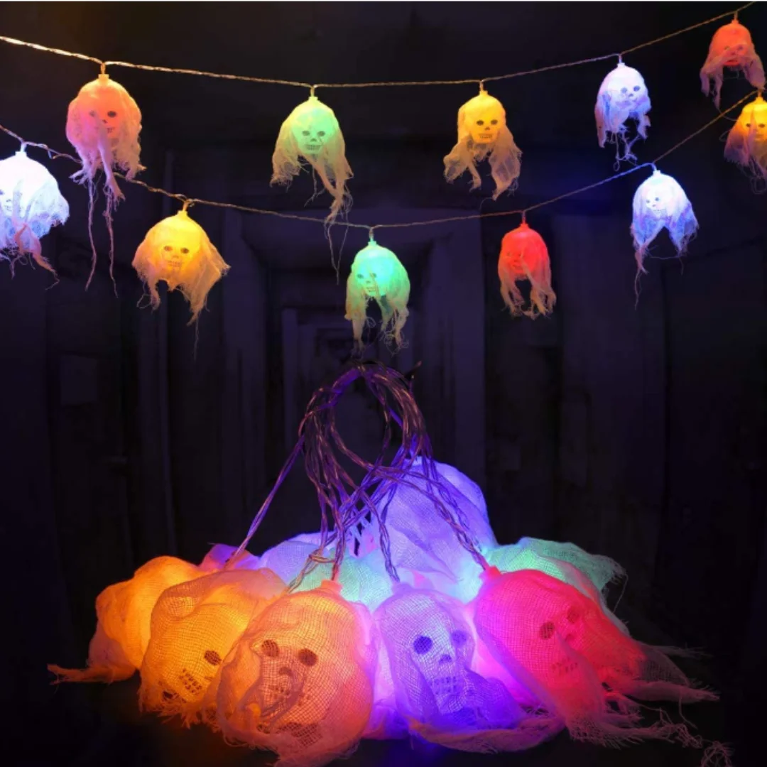 Battery Operated Skull String Lights for Halloween Decorations, Waterproof LED Lights for Livingroom, 10 LEDs