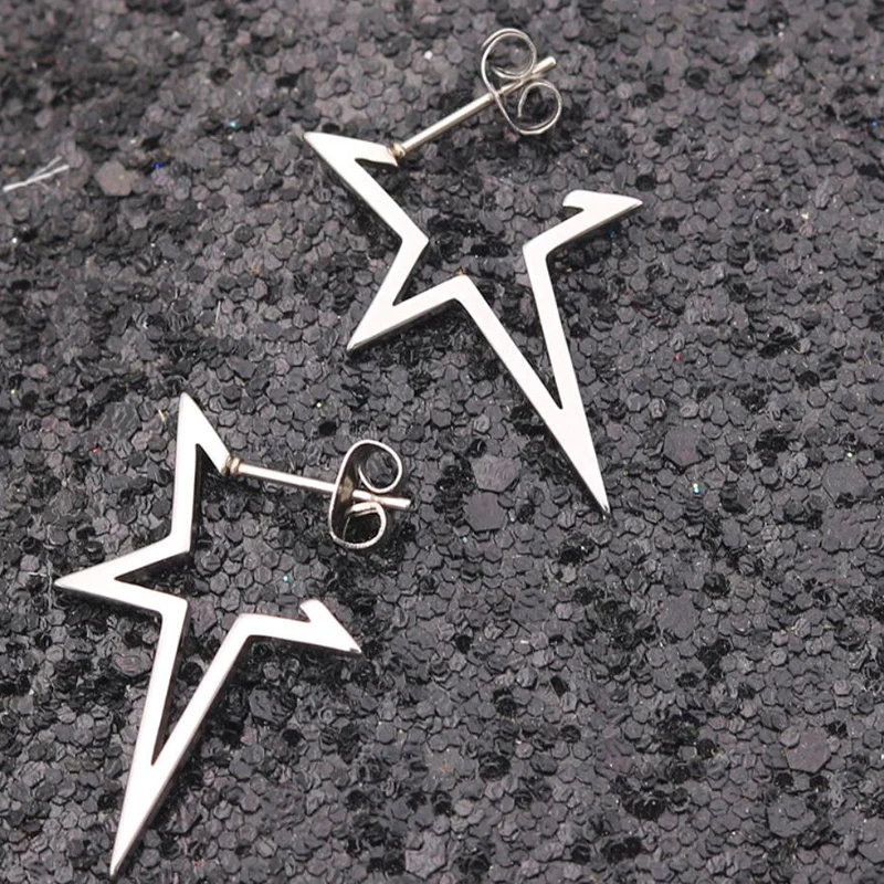 2024 New Star Earings Punk Stud Earrings Stainless Steel Everyday Teen Jewelry Pentagram Earing for Women Wholesale Oorbellen