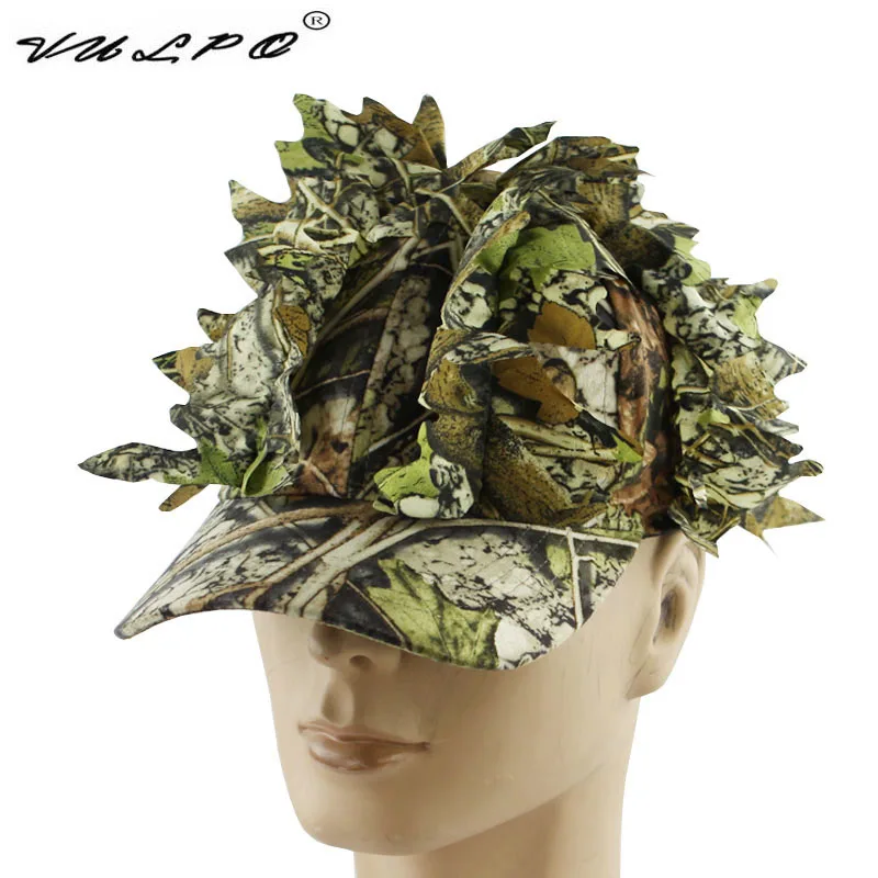 VULPO Outdoor Jungle Camouflage Cap Tactical Camo Hunting Hat Sniper Hidden Hat With Bionic Leaf