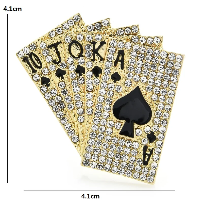 Wuli&baby Rhinestone Poker 10 J Q K A straight flush Sparkling Brooch Pin