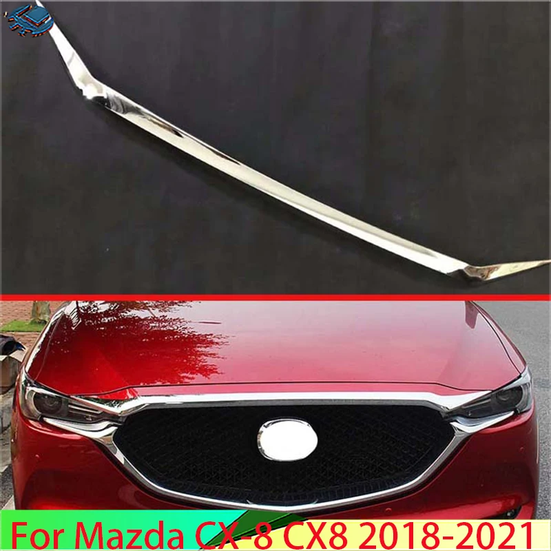 For Mazda CX-8 CX8 2018-2021 ABS Chrome Front Hood Bonnet Grill Grille Bumper Lip Mesh Trim Cover Molding Car Styling Kit Sticke