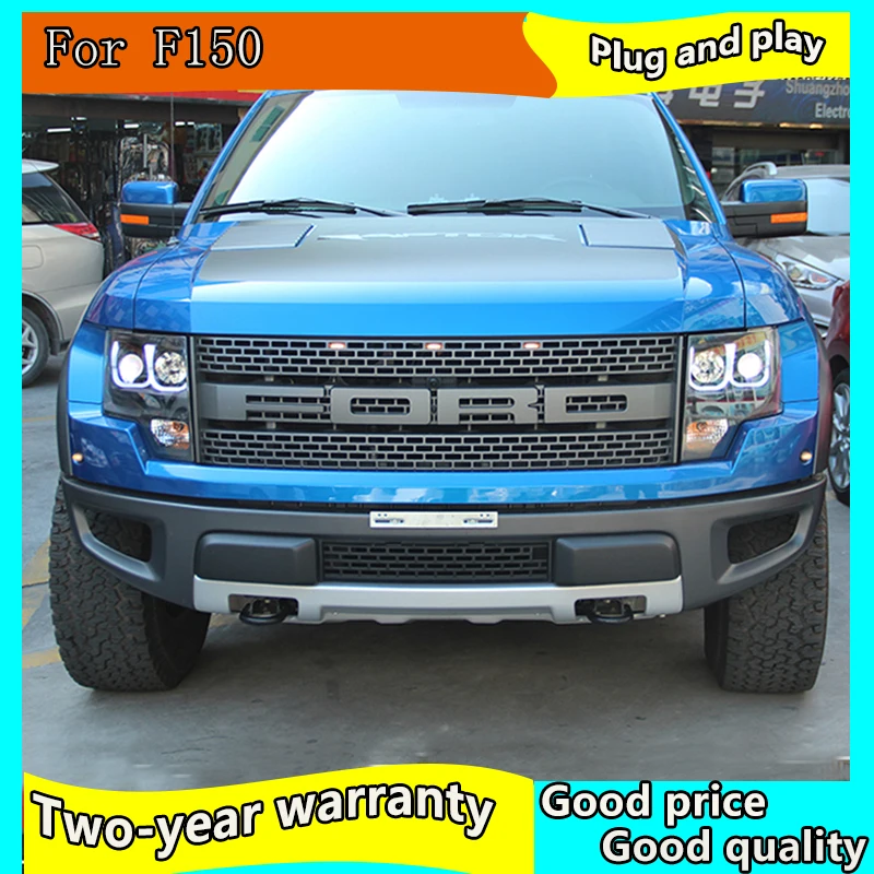 

Car Headlights 2008-2015 For Ford F150 Raptor LED U type Angel Eyes HeadLight Black Color LF Headlamp