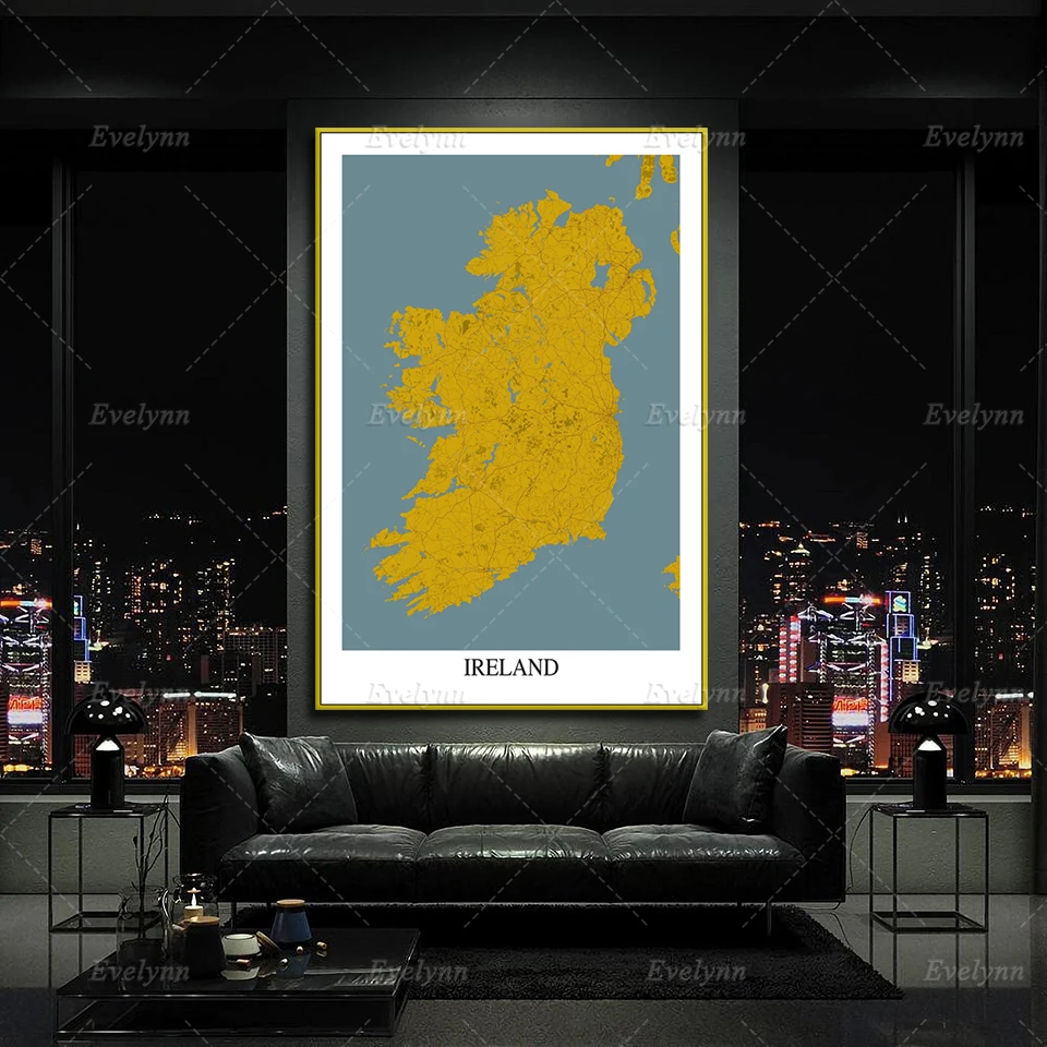 Nordic Poster Ireland Yellow Blue Map Art Print Wall Art Canvas Painting Hd Modular Picture For Living Room Homedecor Frame Gift