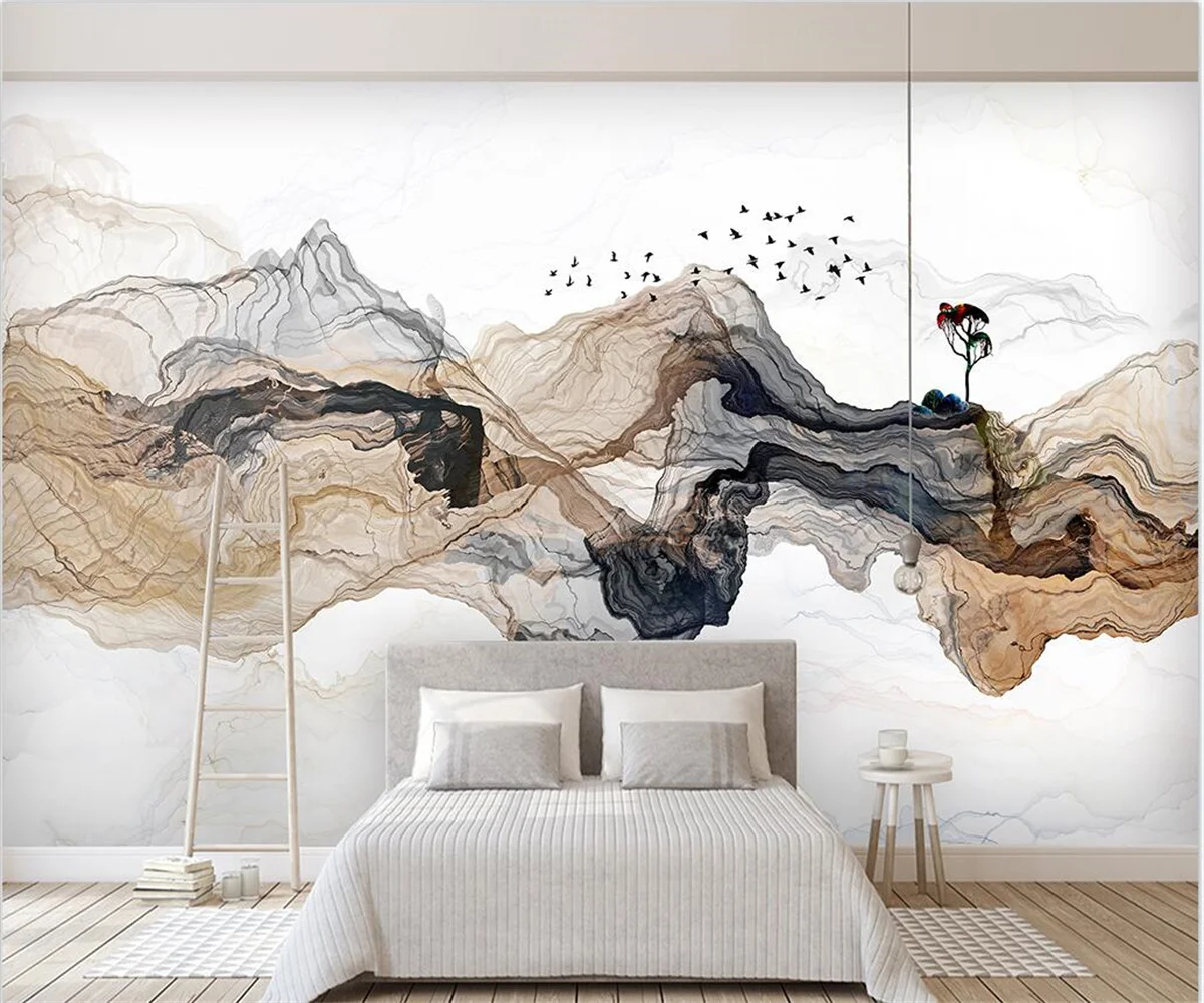 

Customized landscape wallpaper mural abstract ink landscape bedroom living room sofa background wall decoration painting