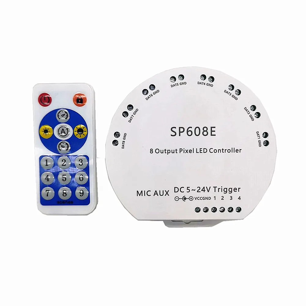 WS2812B Bluetooth APP Music Controller with Remote SP608E 8 CH SP602E 4 CH WS2811 WS2815 LED Light Strip IOS Android App 5V-24V