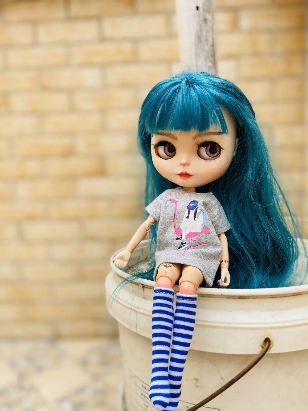 2pcs/set Blyth/Barbies clothes, cool pattern printing short T-shirt + striped socks, can be used for 1/6 doll accessories