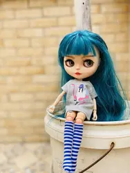 2pcs/set Blyth clothes, cool pattern printing short T-shirt + striped socks, can be used for 1/6 doll accessories