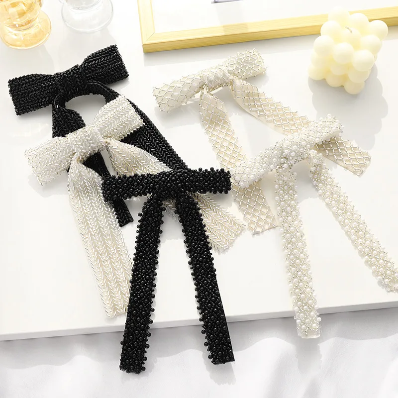 New Beads Hair Bow Clips Solid European Trendy Headdress Pearls Weaving Snap Hair Clips Ponytail Hair Ornament Barrettes