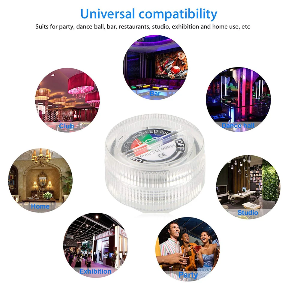 4 Pcs Waterproof Submersible LED Lights Battery Operated Mini Remote Controlled for Vase Pool Smoking Hookah Shisha Decoration