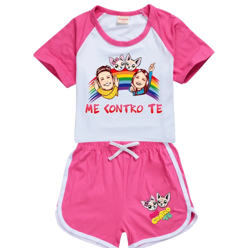 School Girl Outfit Little Kids Clothing for Me Contro Te Girls Polyester Boys Short Sleeve Tshirt Shorts 2pcs Set Kids Fashion