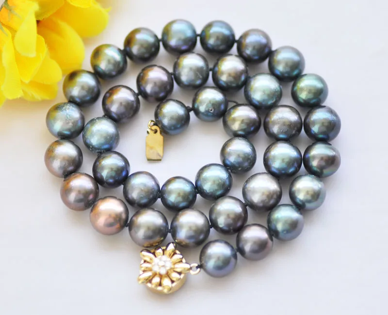 

P7155 17"-33" 12mm Peacock-Black Round Freshwater Pearl Choker Necklace Flower CZ