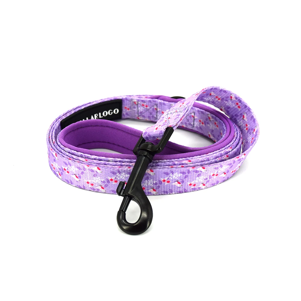 Adjustable Pet Dog Collar Durable Soft Cute Creative Colored Purple Brid Design Leash Neoprene Harness With Poop Bag Dispenser