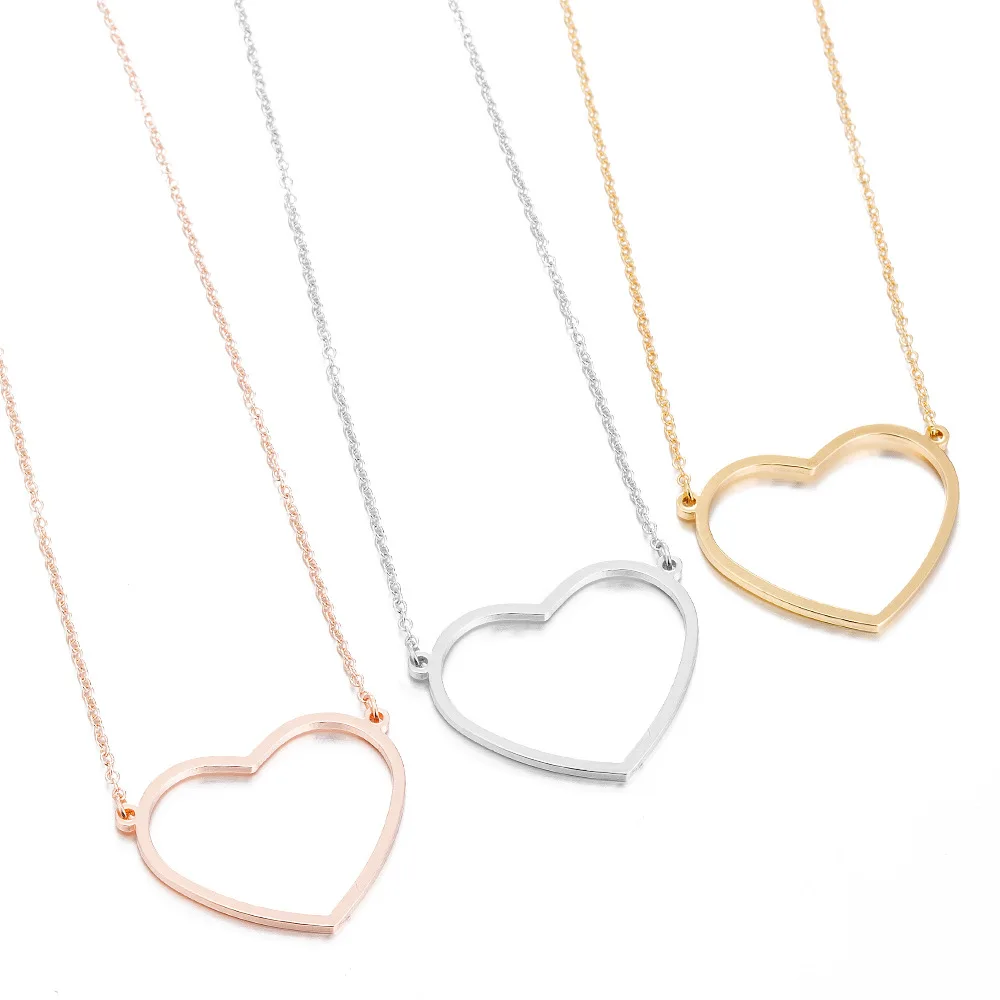 BAECYT Retro Heart Pendants Necklaces For Women Simple Charm Heart Stainless Steel Chain Necklace Girls Birthday Gifts