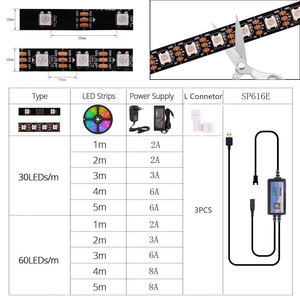 WS2812B LED Strip DIY Ambient PC Dream Screen WS2812 Light USB Computer Monitor Backlight SP616E Bluetooth&Music Controller Set