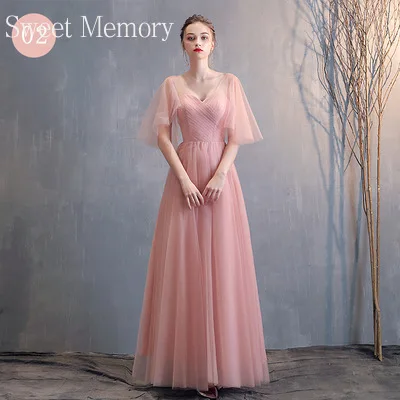 A095 Custom Made Beauty Pink Bridesmaid Dresses Sweet Memory Women Tulle Dress With Bow Bride Vestidos Wedding Guest Party Robes