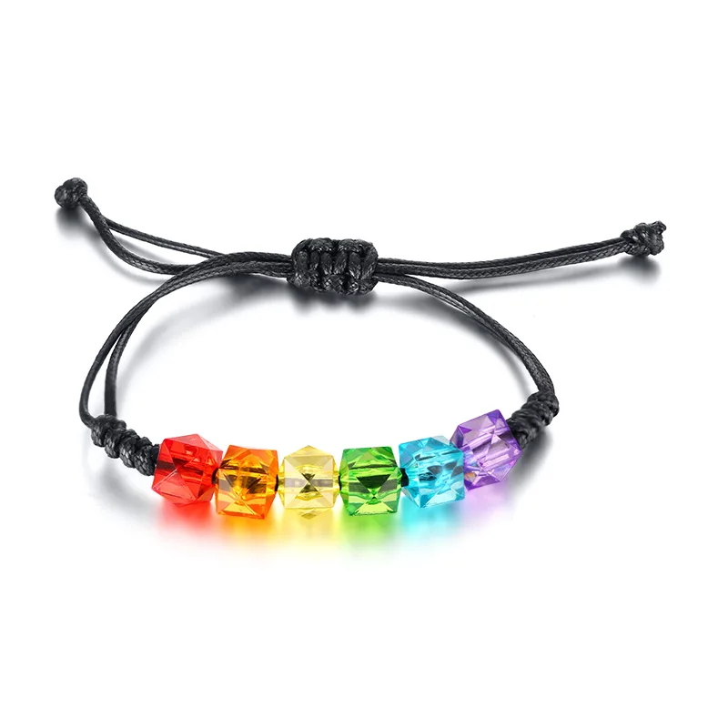 2022 Fashion Rainbow Plastic Colorful Beads Wax Rope Adjustable Length Braided Personalized Bracelet Suitable For Couples