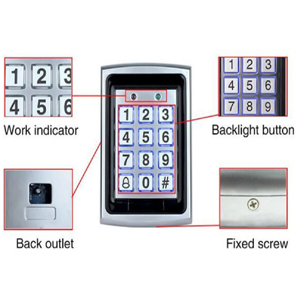 RFID Access Control System Kit Standalone Metal Keypad Electronic Lock Access Power DC12V Exit button with 125KHz ID Keyfobs