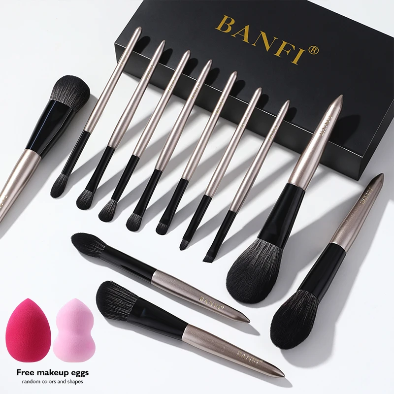 XINYAN 9pcs Light Golden Makeup Brushes Powder Eye Shadow Fan Foundation Blush Mixed Beauty Cosmetics Brushes Tool Maquillaje