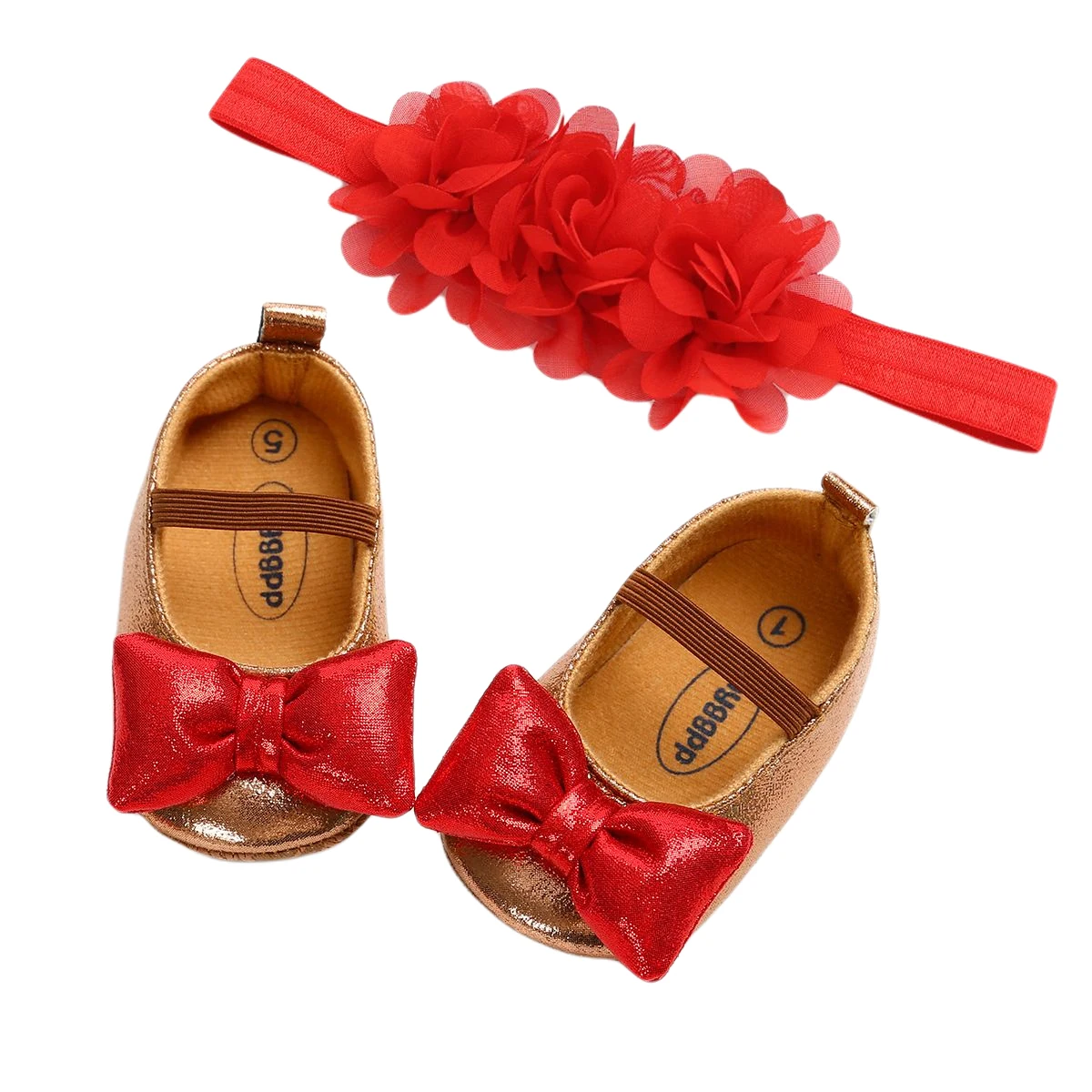 2020新幼児ベビー靴とヘッドバンド子供アンチスリップpuレザー靴 + ソリッドカラーの花帽子ベビー2個服セット