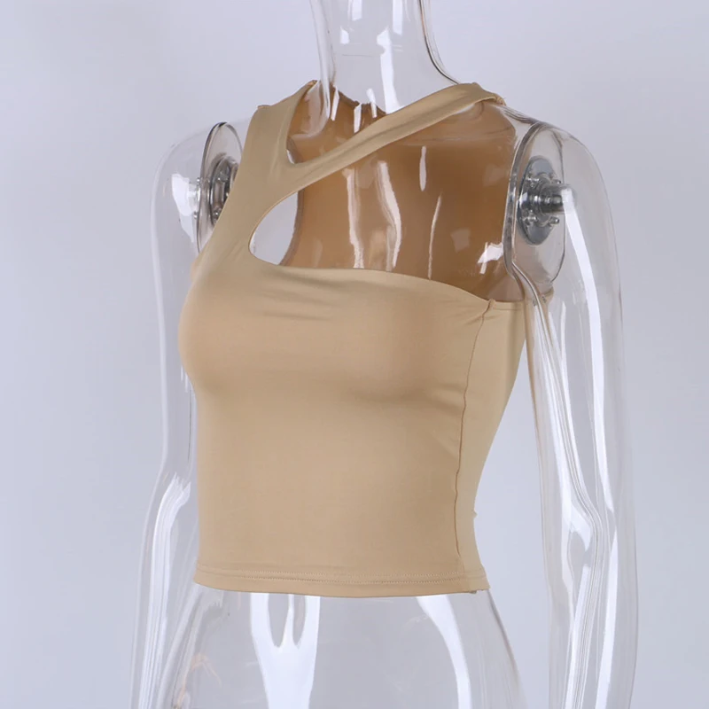 Cut Out Sexy Crop Off Schulter Solide Dünne Sport Kurze Tops Frauen Tank Unregelmäßigen Sommer Rohr Tops – Detail 20