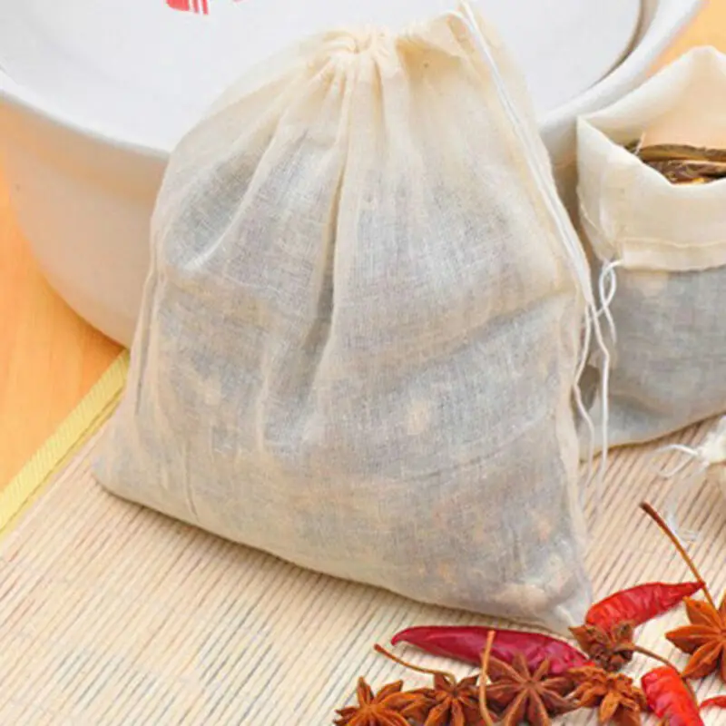 10/25PCS Empty Teabags Cotton Muslin Drawstring Strainer Tea Spice Food Separate Filter Bag Drawstring Tea Bags