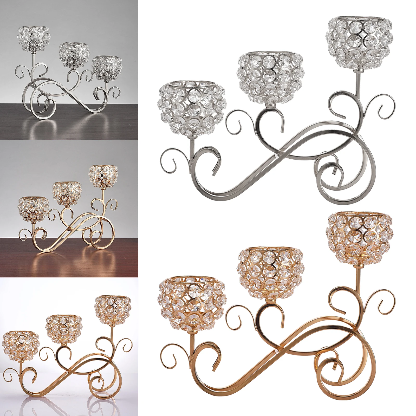 Crystal Candle Holder 3 Arms Candelabra Centerpiece Home Decor Centerpiece
