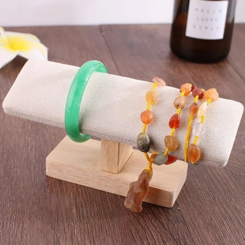 Pu and Vevelt Rubber Wood Bracelet Chain Anklets Watch T-Bar Jewelry Hard Display Stand Organizer Holder Packaging Jewelry Tools