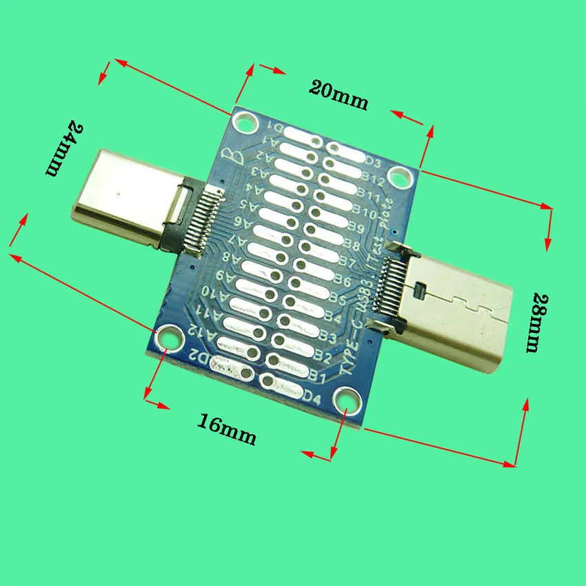 Male To Female Type-C Test PCB Board Universal Board With USB 3.1 Port  Test Board With Pins 14P * 2 Adapter Plate Connecto