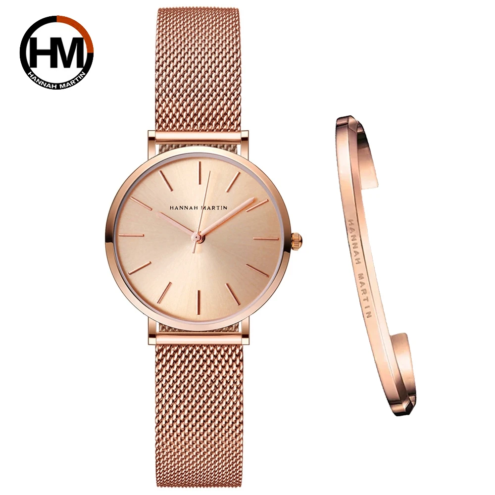 Japan MIYOTA 2035 Quartz Movement Ladies Bracelet Watches Stainless Steel Mesh Strap Rose Gold Waterproof Watches For Women