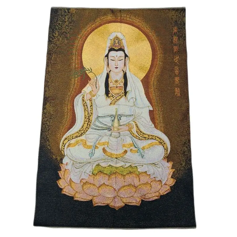 China Old Tibet Silk Thangka Like Hanging Painting Fengshui Guanyin Bodhisattva