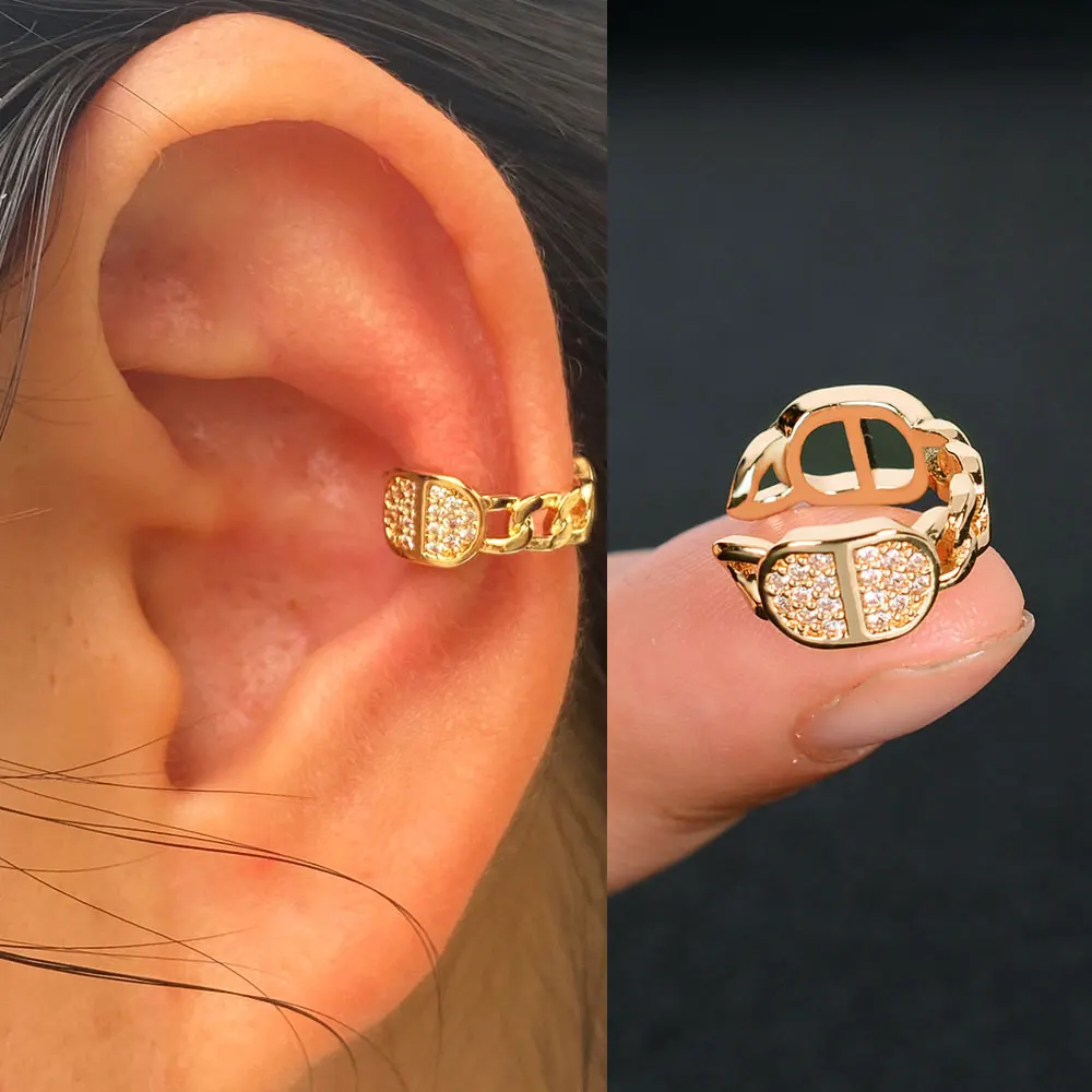 1Pcs Charming Line Zircon Clip On Earrings Ear Cuff Without Piercing Women Girls Geometric Cross C Shape Ear Clip Party Jewelry