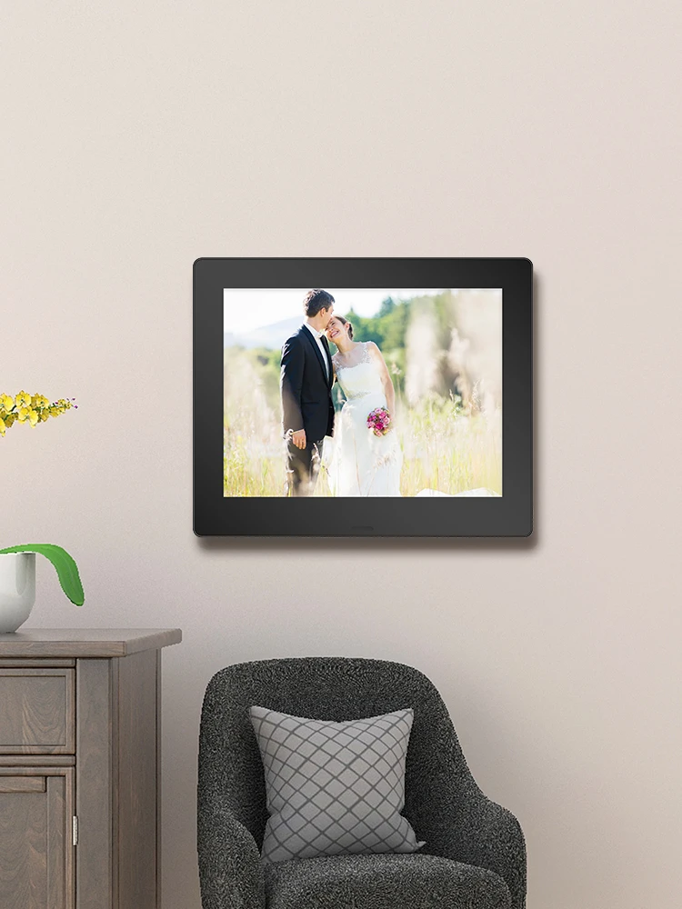 Porta-retratos digital com tela espelhada mágica de 8 polegadas, reprodutor de vídeo USB SD em loop