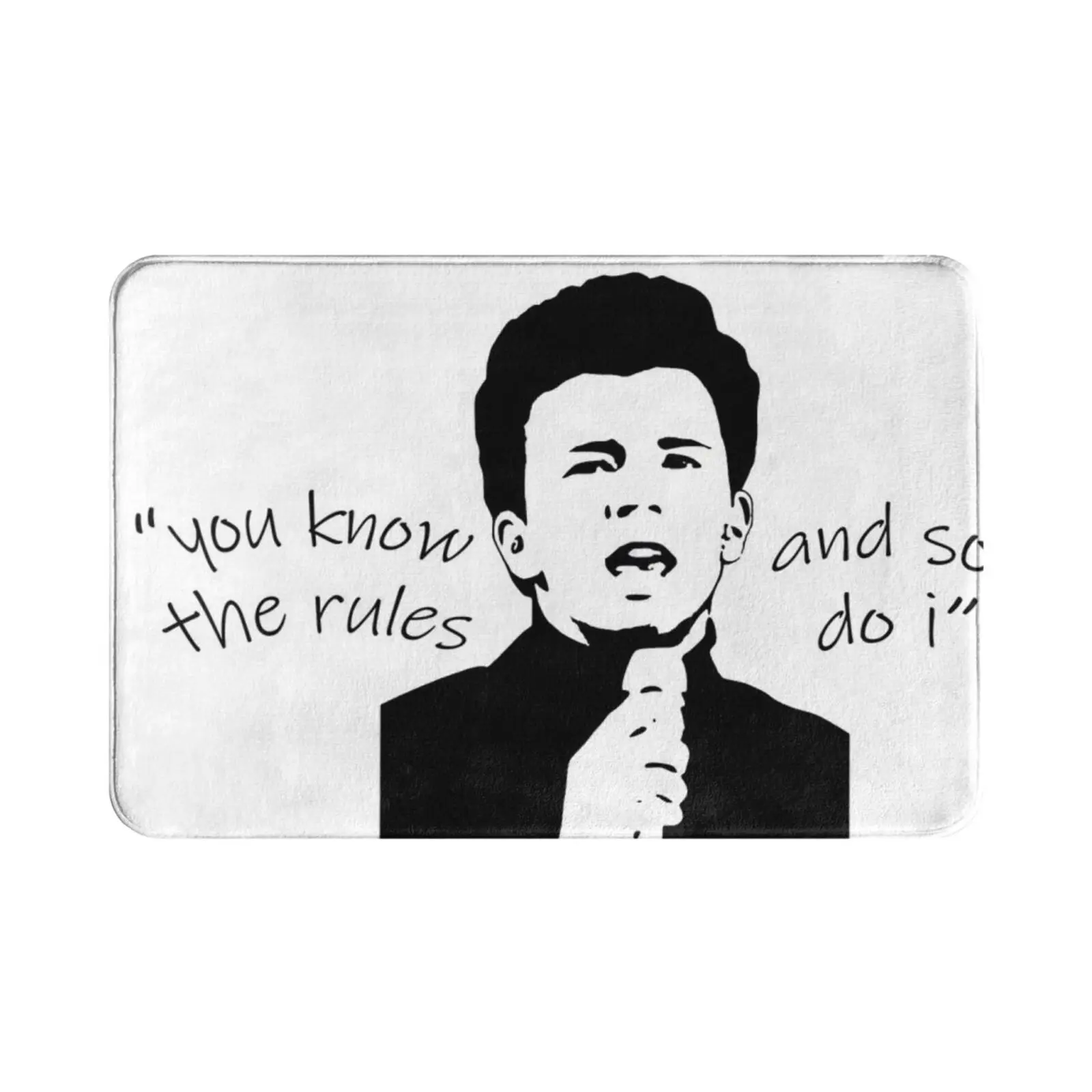 Rick Astley's 2m Rule Carpet Mat Rug Cushion Soft Non-Slip Rick Astley 2 Meters Funny Pun Quarantine Song Lyrics Black