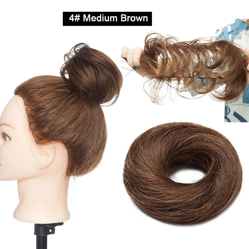 SEGO 100% Menschliches Haar Brötchen Elegante Chignon Scrunchies Haarpferdeschwanz Gerade Donut Updo Haar Stück Für Frauen 17g – Detail 7