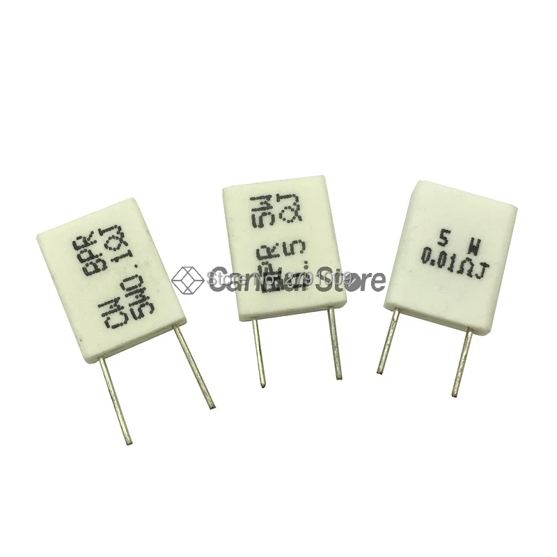 10pcs 5W 0.01 0.015 0.02 0.05 0.1 0.15 0.2 0.25 0.33 0.47 0.5 ohm Non-inductive Ceramic Cement Resistor