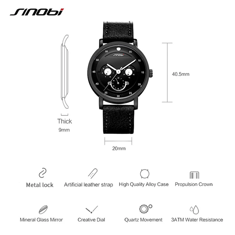 Imagem -03 - Sinobi Monkey Face Homens Relógios de Quartzo de Luxo Pulseira de Couro 40.5 mm Dial Homens Relógios de Pulso Top Marca de Moda Impermeável Homens Relógio