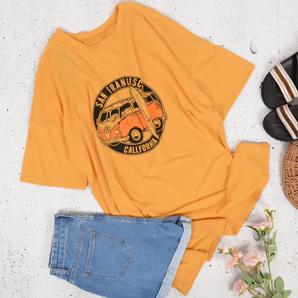 Verão sólido simples oversized t camisa longa t camisa feminina solta causal t-shirts feminino 90s amarelo manga curta topos