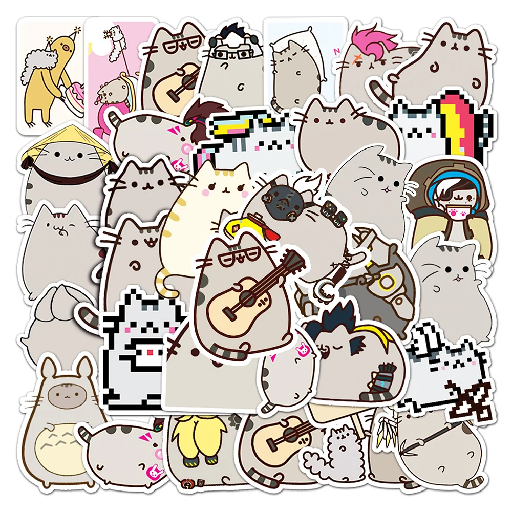 10/30/50pcs Chunky Cat Pixel Cartoon Stickers DIY Diary Laptop Notebook Phone Luggage Fridge Decals Waterproof Sticker For Kids