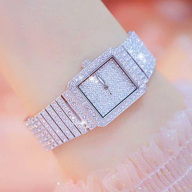 

Fashion Diamond Watch For Women Luxury Brand Ladies Silver Square Watch Minimalist Analog Quartz Movt Unique Female Watch Women