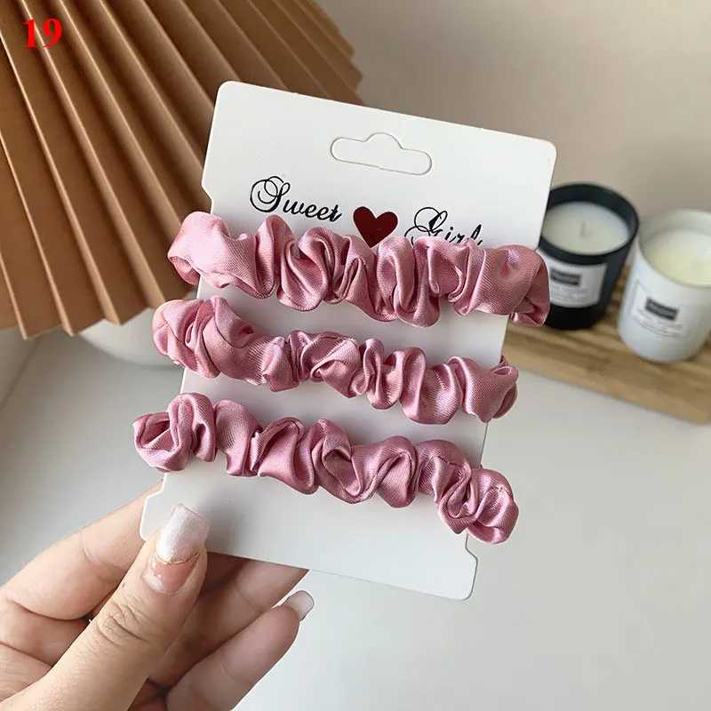 3PCS/Set Pack Silk Satin Hair Scrunchie Women Solid Color Hair Ties Ponytail Holders Silk Hair Accessories Rubber Band Hair Ring