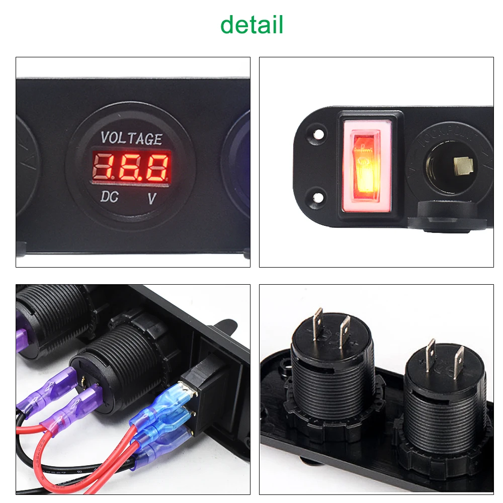 Car Cigarette USB Lighter Digital Voltmeter Dual USB Power Charger 12V Power Socket Waterproof Dustproof With Rocker Switch