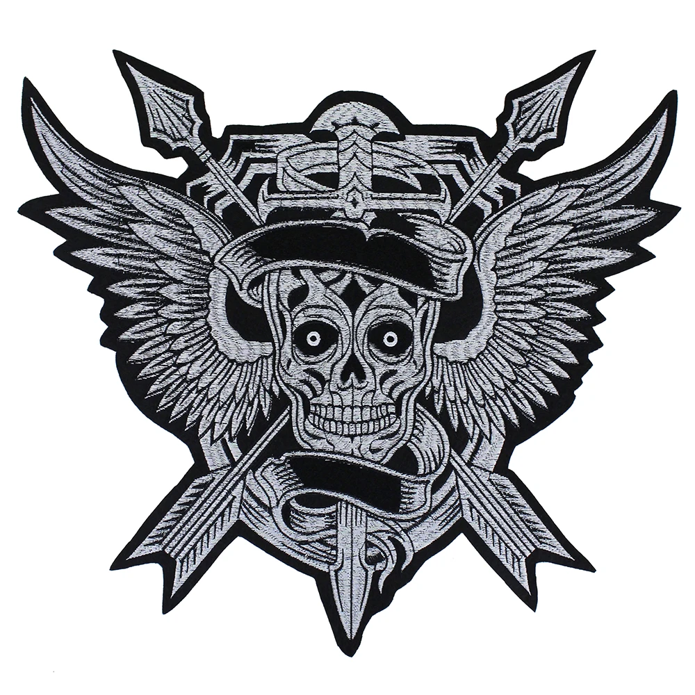 Big Punk Skull Patch Iron Biker Back Patch Badge Large Embroidery Patches for Clothes Jacket Jeans Applique TH1479