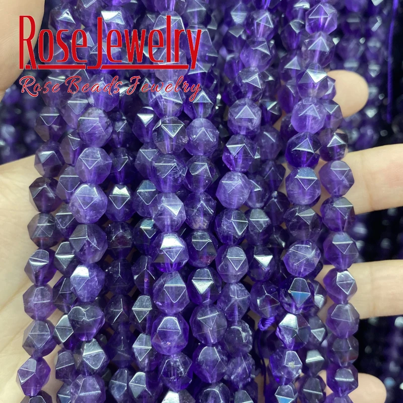 

Faceted Natural Amethysts Beads Purple Crystal Quartz Loose Beads For Jewelry Making DIY Bracelets Accessories 15'' 6 8 10 12mm