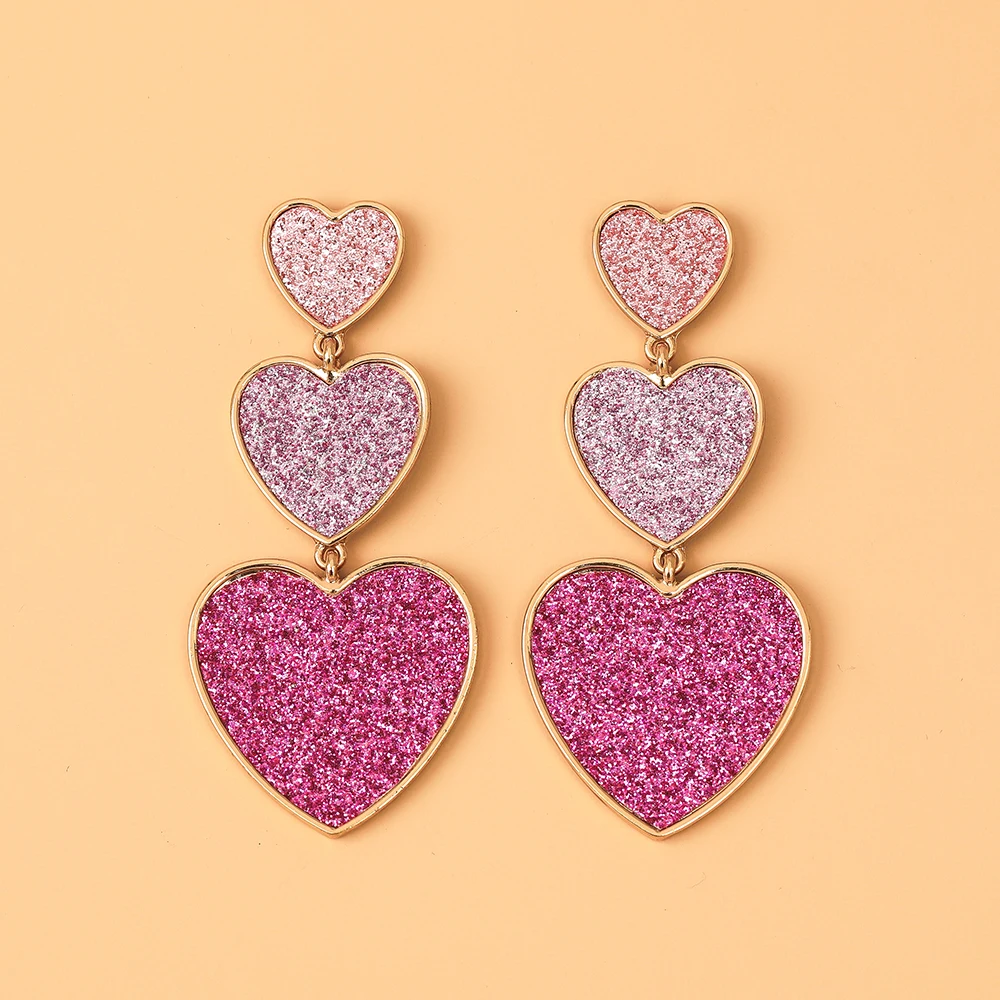 Lost Lady Cute Purple Pink Heart Pendant Drop Earrings for Women New Trendy Big Wedding Statement Earrings  Wholesale Jewelry