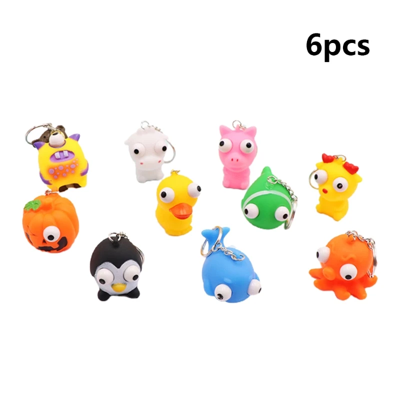 

6 Pieces/Lots Squeeze Toys Decompression Artifact Small Animals Pressure Relief Keychain Vent Toy Burst Eyes Animals for Kids