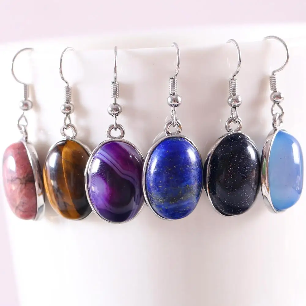 Kamień naturalny biały opal Howlite dynda kolczyki dla kobiet klejnot niebieski Lapis Cabochon CAB owalne koraliki spadek kolczyki